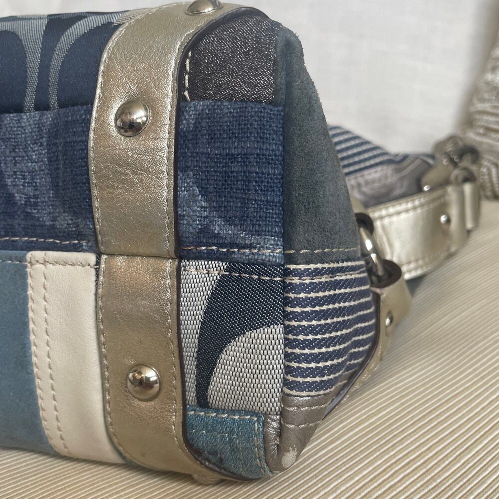 Rare Coach Signature Denim Patchwork Hobo F13721 Blue Multi Y2K Shoulder Bag - Picture 9 of 11